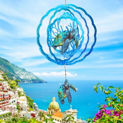 Sea Turtle Wind Spinners Outdoor Clearance - 12 Inches Hanging Stainless Steel Wind Sculpture Patio Lawn Yard Balcony Art Outside Aesthetic Decorations Cute Animal Wind Chime Creative in Saudi Arabia