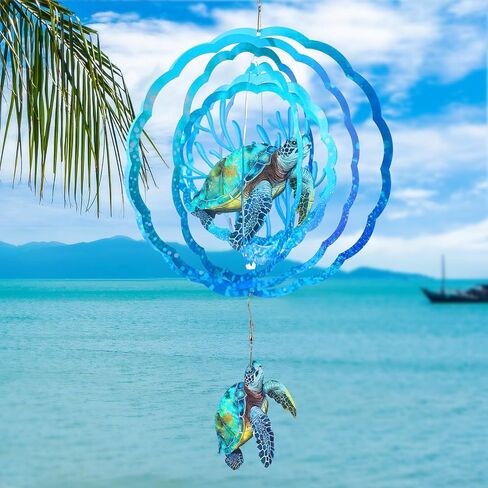 Sea Turtle Wind Spinners Outdoor Clearance - 12 Inches Hanging Stainless Steel Wind Sculpture Patio Lawn Yard Balcony Art Outside Aesthetic Decorations Cute Animal Wind Chime Creative in Saudi Arabia