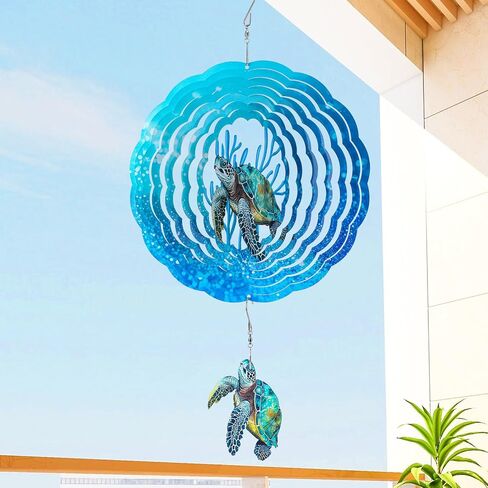 Sea Turtle Wind Spinners Outdoor Clearance - 12 Inches Hanging Stainless Steel Wind Sculpture Patio Lawn Yard Balcony Art Outside Aesthetic Decorations Cute Animal Wind Chime Creative in Saudi Arabia