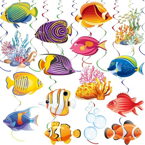 36Pcs Sea Animals Tropical Fish Hanging Swirl Under The Sea Party Birthday Decor Ocean Themed Party Swirls Streamers Supplies for Boys Girls Kids Mermaid Creatures Baby Shower Decorations in Saudi Arabia