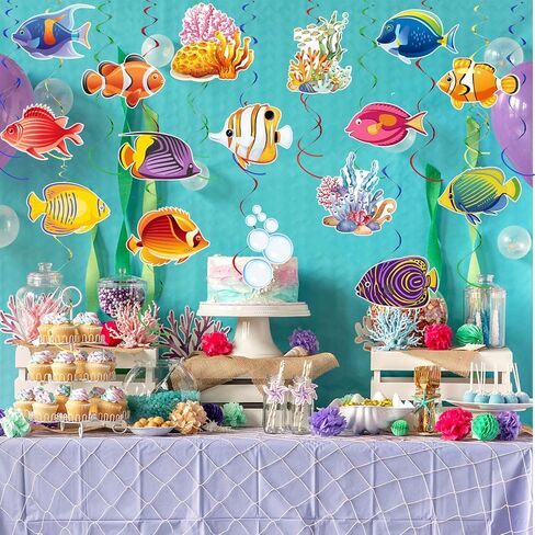 36Pcs Sea Animals Tropical Fish Hanging Swirl Under The Sea Party Birthday Decor Ocean Themed Party Swirls Streamers Supplies for Boys Girls Kids Mermaid Creatures Baby Shower Decorations in Saudi Arabia