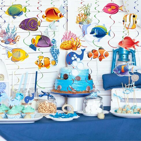 36Pcs Sea Animals Tropical Fish Hanging Swirl Under The Sea Party Birthday Decor Ocean Themed Party Swirls Streamers Supplies for Boys Girls Kids Mermaid Creatures Baby Shower Decorations in Saudi Arabia