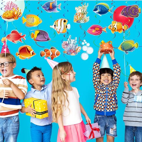 36Pcs Sea Animals Tropical Fish Hanging Swirl Under The Sea Party Birthday Decor Ocean Themed Party Swirls Streamers Supplies for Boys Girls Kids Mermaid Creatures Baby Shower Decorations in Saudi Arabia