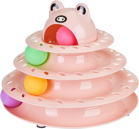 Gefryco Cat Toys Roller Track for Indoor Cats, Turntable 4-Tier Cat Tower Toy with Colorful Chase Balls, Multi-Level Fun Interactive Cat Toys, Puzzle Kitten Exercise Toys Self Play(Pink) in Saudi Arabia
