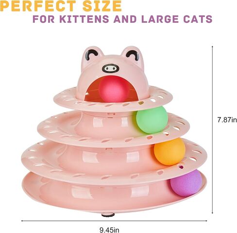 Gefryco Cat Toys Roller Track for Indoor Cats, Turntable 4-Tier Cat Tower Toy with Colorful Chase Balls, Multi-Level Fun Interactive Cat Toys, Puzzle Kitten Exercise Toys Self Play(Pink) in Saudi Arabia