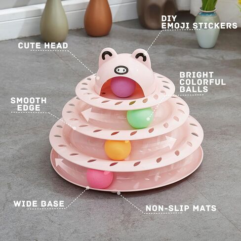 Gefryco Cat Toys Roller Track for Indoor Cats, Turntable 4-Tier Cat Tower Toy with Colorful Chase Balls, Multi-Level Fun Interactive Cat Toys, Puzzle Kitten Exercise Toys Self Play(Pink) in Saudi Arabia
