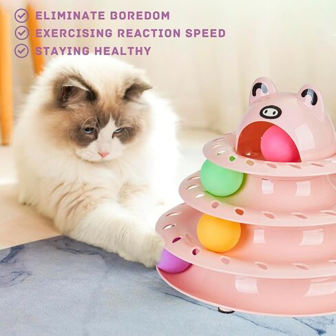 Gefryco Cat Toys Roller Track for Indoor Cats, Turntable 4-Tier Cat Tower Toy with Colorful Chase Balls, Multi-Level Fun Interactive Cat Toys, Puzzle Kitten Exercise Toys Self Play(Pink) in Saudi Arabia