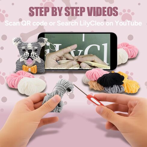 LilyCleo Lucky Dog Crochet Beginner Kit Crochet Kit for Beginners - with Step-by-Step Video Tutorials - Easy Knitting Soft Yarn, Hook Included - Holiday Birthday Gift for Kids, Adults or Dog in Saudi Arabia