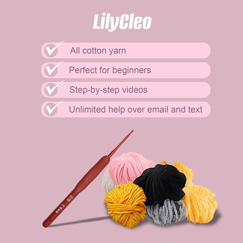LilyCleo Lucky Dog Crochet Beginner Kit Crochet Kit for Beginners - with Step-by-Step Video Tutorials - Easy Knitting Soft Yarn, Hook Included - Holiday Birthday Gift for Kids, Adults or Dog in Saudi Arabia