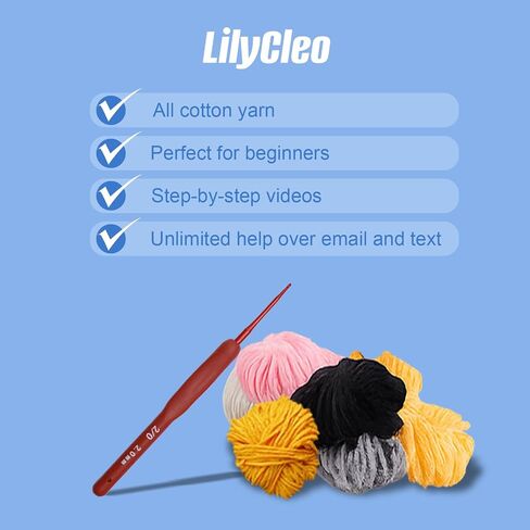 مجموعة أدوات الكروشيه للمبتدئين من LilyCleo Lucky Dog Crochet للمبتدئين - مع دروس فيديو خطوة بخطوة - خيوط ناعمة سهلة الحياكة، وخطاف متضمن - هدية عيد ميلاد للأطفال والبالغين والكلاب in Saudi Arabia