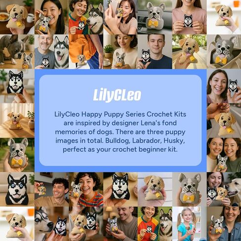 مجموعة أدوات الكروشيه للمبتدئين من LilyCleo Lucky Dog Crochet للمبتدئين - مع دروس فيديو خطوة بخطوة - خيوط ناعمة سهلة الحياكة، وخطاف متضمن - هدية عيد ميلاد للأطفال والبالغين والكلاب in Saudi Arabia
