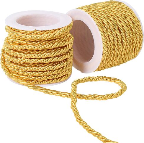 2 Rolls 3mm Gold Twine Cord Rope Braided Polyester Trim Xmas Thread String Twist Shiny Yellow Satin Twine Nylon Decorative Twined Cord for Sewing Making Crafts Supplies Home Decorations in Kuwait
