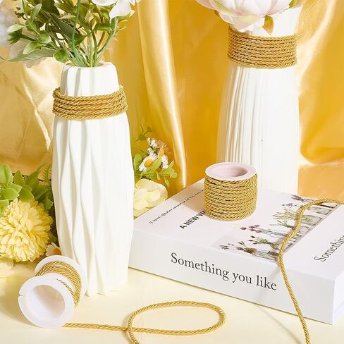 2 Rolls 3mm Gold Twine Cord Rope Braided Polyester Trim Xmas Thread String Twist Shiny Yellow Satin Twine Nylon Decorative Twined Cord for Sewing Making Crafts Supplies Home Decorations in Kuwait