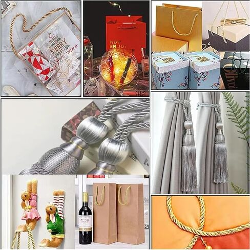 2 Rolls 3mm Gold Twine Cord Rope Braided Polyester Trim Xmas Thread String Twist Shiny Yellow Satin Twine Nylon Decorative Twined Cord for Sewing Making Crafts Supplies Home Decorations in Kuwait