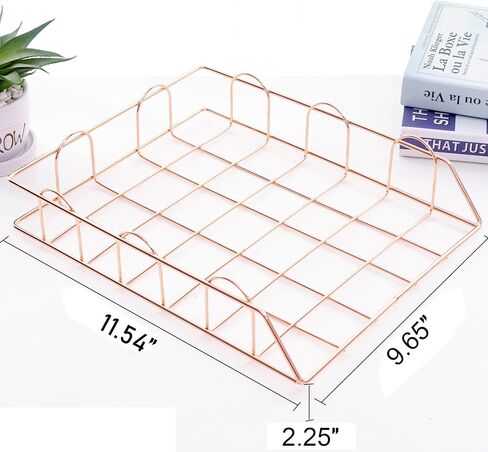 Premium 2 Pack Stackable Letter Tray Paper Organizer, Metal Desk Organizer Tray for Letter/A4 Paper Storage, Perfect for Office, School, Home (Gold) in Saudi Arabia