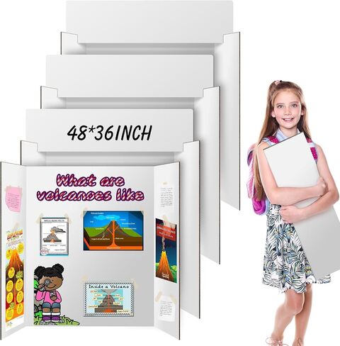 4 Pack Trifold Poster Board 48" X 36", IKAYAS 36 X 48 inch Double Sided White Poster Boards with Board Headers, Science Fair Display Boards for Mounting, Art,Display, Projects Classroom Supplies in Kuwait