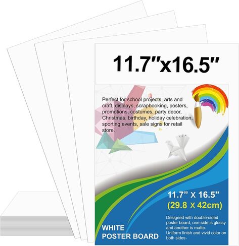 25 PCS Poster Board 11.7 × 16.5 بوصات ملصقات أبيض ملصق بلوحة ، بلوك ، Rookea 250 GSM ، لوحة الرؤية الرسم الفار in Kuwait