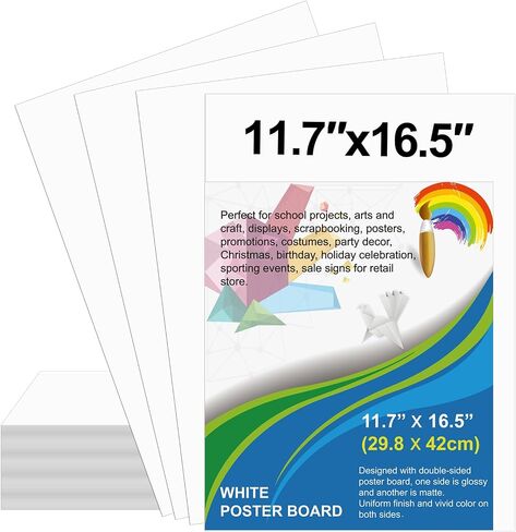 25 PCS Poster Board 11.7 × 16.5 بوصات ملصقات أبيض ملصق بلوحة ، بلوك ، Rookea 250 GSM ، لوحة الرؤية الرسم الفار in Kuwait