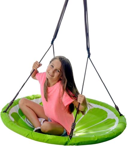 Swurfer Slice - Giant 40" Round Colorful Saucer Tree Swing with Soft Padded Edge, Weather Resistant Quick Drying Fabric, Tool Free Assembly, Holds 500lbs and Up to 4 Kids in Kuwait