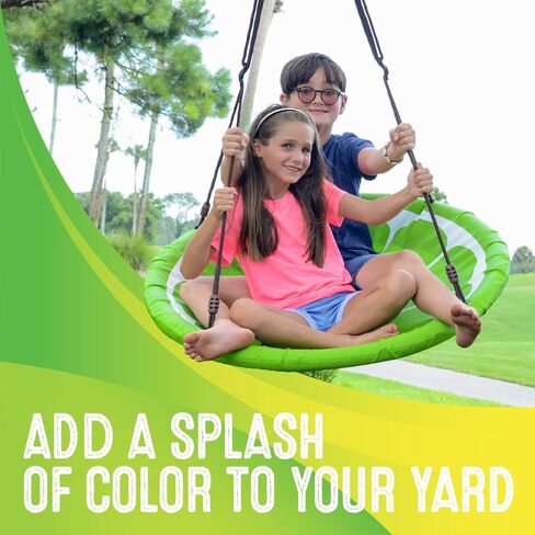 Swurfer Slice - Giant 40" Round Colorful Saucer Tree Swing with Soft Padded Edge, Weather Resistant Quick Drying Fabric, Tool Free Assembly, Holds 500lbs and Up to 4 Kids in Kuwait