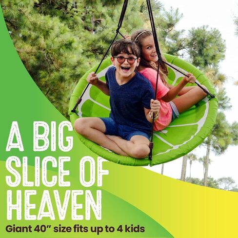 Swurfer Slice - Giant 40" Round Colorful Saucer Tree Swing with Soft Padded Edge, Weather Resistant Quick Drying Fabric, Tool Free Assembly, Holds 500lbs and Up to 4 Kids in Kuwait