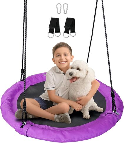 Saucer Swing - مقعد الأرجوحة من الأشجار 40 'مع نسيج مقاوم للماء 900D Oxford للأطفال والكبار | 700 رطل القدرة على الوزن | الأشرطة القابلة للتعديل و 2 carabiners للمتعة الداخلية والخارجية (ليلة النجوم) in Kuwait