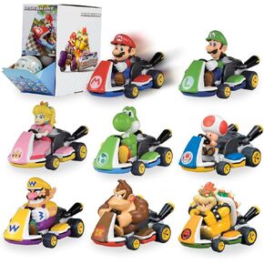 TOMY Mario Kart Pull Back Racers - Nintendo Mario Toys Including Mario, Luigi, Wario, Princess Peach, Bowser, Toad, and Yoshi - 9 Count - Video Game Collectibles - Ages 5 Years and Up