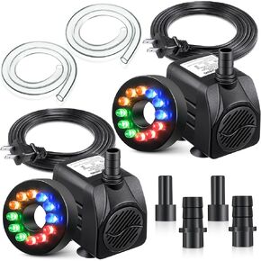 2 حزمة 10W 160 GPH مضخة مياه النافورة الغازية مع 12 مصابيح LED ، ومضخة مياه أسماك السمكة مع أحواض حوضية مع فوهات رذاذ 13 ملم للمياه ميزة Pond Home Statuary Gardens