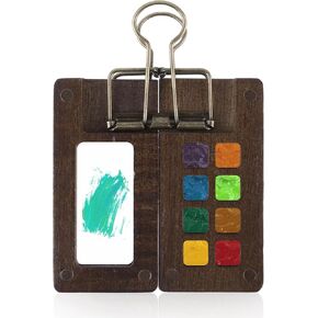 Ouligay 8 Grid Mini Portable Watercolor Palette with A Clip, Wooden Colour Mini Paint Palette, Sketchbook Palette for Water Color, Gouache, Acrylic Paint, Gift for Painters and Artists