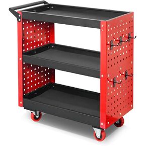 3 Tier Rolling Tool Cart on Wheels, 660LBS Load Capacity Heavy Duty Utility Tool Cart with Pegboard for Repair Shop, Garage, Warehouse, Workshop