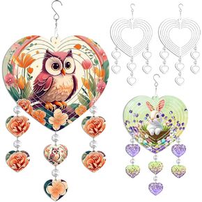 4Pack 8inch Sublimation Wind Spinner Blanks 3D Aluminum Metal Wind Sculpture Kinetic Spinners for Yard and Garden Indoor Art Ornaments Hanging Decoration (Heart Pendant)