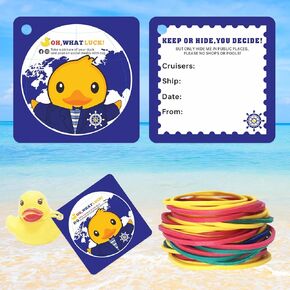 50 Pieces Duck Tags, Ducking Game Cards,Cruising Rubber Duck Tagsfor Ducks 50 Rubber Bands, 2.56 x 2.56 Inches Duck Tags for Cruise Ship(Cruise Tags)