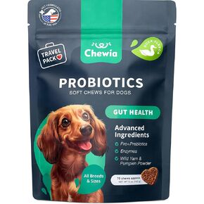 70 Probiotic Chewables للكلاب - مضغ بروبيوتيك للكلاب مع الإنزيمات الهضمية للحساسية الموسمية - معطف ودعم الجلد - حزمة السفر