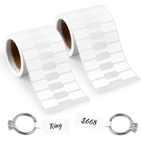 Bewudy 1000 Pcs Classic Jewelry Price Tags Labels Self Adhesive, Rings Tags Glossy White Blank Price Tags, for Jewelry, Bracelet, Ring, Necklace, Earring, Clothing Display (2 Roll, 500 Labels/Roll)