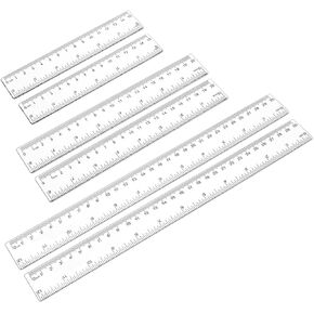 6 Pack 6 Inch 8 Inch 12 Inch Ruler Set Plastic Straight Ruler Transparent Measuring Tool Acrylic Clear Ruler for School Office Student