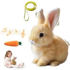 2025 New Bunny Toys,Realistic Bunny That Moves，Chewing, Wiggling Their Ears and Making Sounds，Suitable for Easter and Children (Yellow)