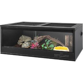REPTI ZOO 35 Gallon PVC Reptile Tank, 36x18x12 Reptile Terrarium for Crested Gecko Leopard Gecko Frog Lizard Snake Turtle Hermit Crab, Reptile Enclosure with Sliding Door & Screen Ventilation, Black