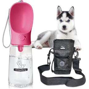 Portable Dog Water Bottle with Foldable Bowl – 20oz Leakproof Pet Dispenser & Insulated Crossbody Bag for Hiking & Travel, BPA-Free for Small & Large Dogs, Pink