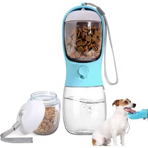 ECO PET SUPPLYS, Dog Water Bottle with Food Container, Travel Puppy Water Bowl, Portable Pet Dispenser, Dog Stuff Accessories Items, Puppy Essentials Necessities Blue
