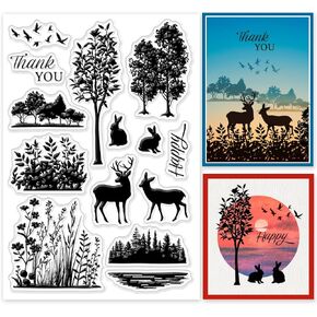 Globleland Forest Animal Silhouette Clear Clear Stamps Wild Deer Rabbit Bird Silicone Clear Stamp Seals Stamprent Transparent for DIY Scrapbooking Cards