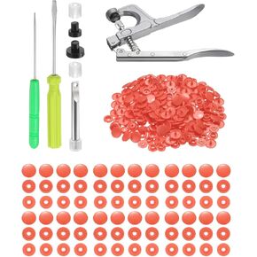 السحابات اللقطات البلاستيكية Harfington مع زلاجات المفاجئة ، 150 مجموعة T5 Round Round No-Sew Button Snap Flugons للاصطدام أدوات صياغة البطيخ ، الأحمر.