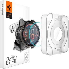 واقي شاشة من الزجاج المقسى من Spigen [GlasTR EZ FIT] مصمم لـ Garmin Fenix ​​7S / Fenix ​​7S Solar / Fenix ​​7S Sapphire Solar / Garmin Fenix ​​7S Pro / Fenix ​​7S Pro Solar / Fenix ​​7S Pro Sapphire Solar / Epix Pro [42 مم] - عبوتان