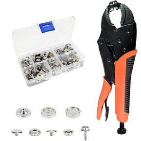 ALLFULL Heavy Duty Snap Fastener Tool Kit with Adjustable Setter, Snap Pliers for Metal Snaps Button Tool Includes 3 Dies and 30 Sets 15mm Snaps for Boat Covers, Canvas, Sewing, Tarps, Marine Canvas