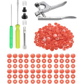 Harfington البلاستيك اللقطات السحابات مع كليز المفاجئة ، 100 مجموعة T8 Round Round No-Sew Button Snap Snapters Kit للملابس نقشات SIPERS PIBS صياغة ، Red Watermelon