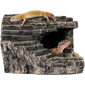 إخفاء الزواحف ، رائع ل geckos ، الثعابين ، التنينات الملتحية والسحالي. مع خطوات لتسلق الصخور الزواحف ، يتضاعف ككهف زواحف كهف الصخور الصخرية لتسلق الاختباء. (الحجر ، A-xlarge)