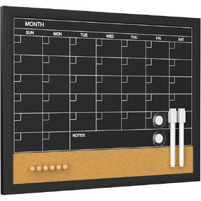 Monthly Chalkboard Calendar for Wall, Wooden Framed 17" x 13" Black Board Calendar, Hanging Chalk Board Planner for Kitchen, Home, Office