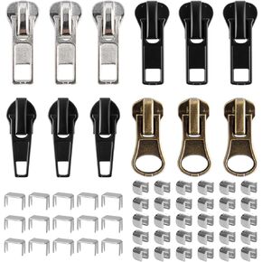 Zipper Repair Kit, 12 Pcs Sliders #5#7, Pull Replacement, Repair with Stops, Fix Kit for Jackets Metal Nylon Coil and Plastic Zippers