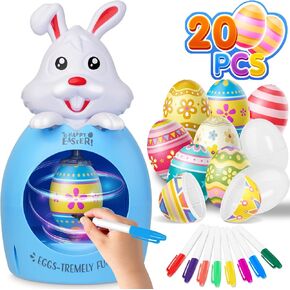 Tosekry Easter Egg Tiging Kit Gifts Easter Fault for Kids ، Diy Egg Decorator Coloring Spinner with 20 Eggs و 8 علامات ملونة ، حشوات سلة للبنات ، أنشطة Craft Craft