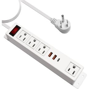 منفذ توصيل متعدد مع شريط طاقة USB C بقدرة 20 وات مثبت على الحائط أسفل المكتب وسلك تمديد قابل للتركيب مع محطة طاقة مسطحة من النوع PD من أجل السفر في ورشة العمل المنزلية والنوم