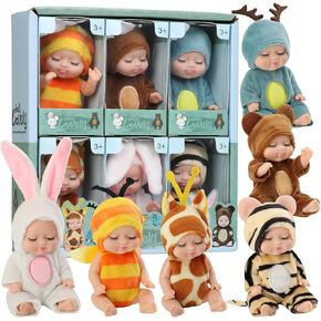 4 Inch Mini Baby Dolls 6pcs Set Realistic Reborn Baby Dolls Cute Small Baby Doll with Animal Clothes Suitable for Baby Gifts for Boys and Girls Over 3 Years Old Birthday Gift